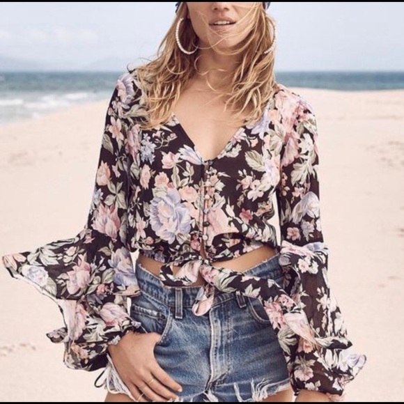 Auguste The Label Tops - Auguste Floral Ruffle Sleeve Sheer Blouse